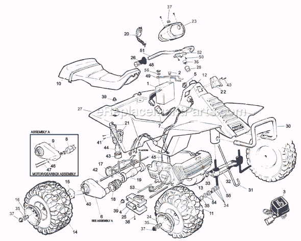 Page A Diagram and Parts List for 78474-9993  Power Wheels Ride-On Cars